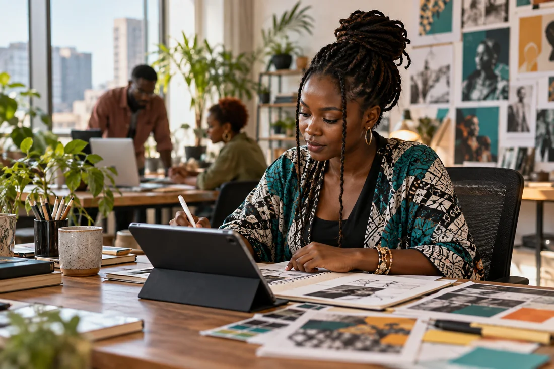 Kenyan designer working on a creative project